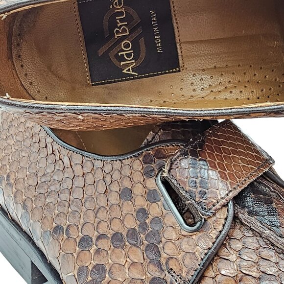 Exotic Python Snake skin Aldo Brue Italy Mens size 8.5 Brown Loafers Dress Shoes main image 7
